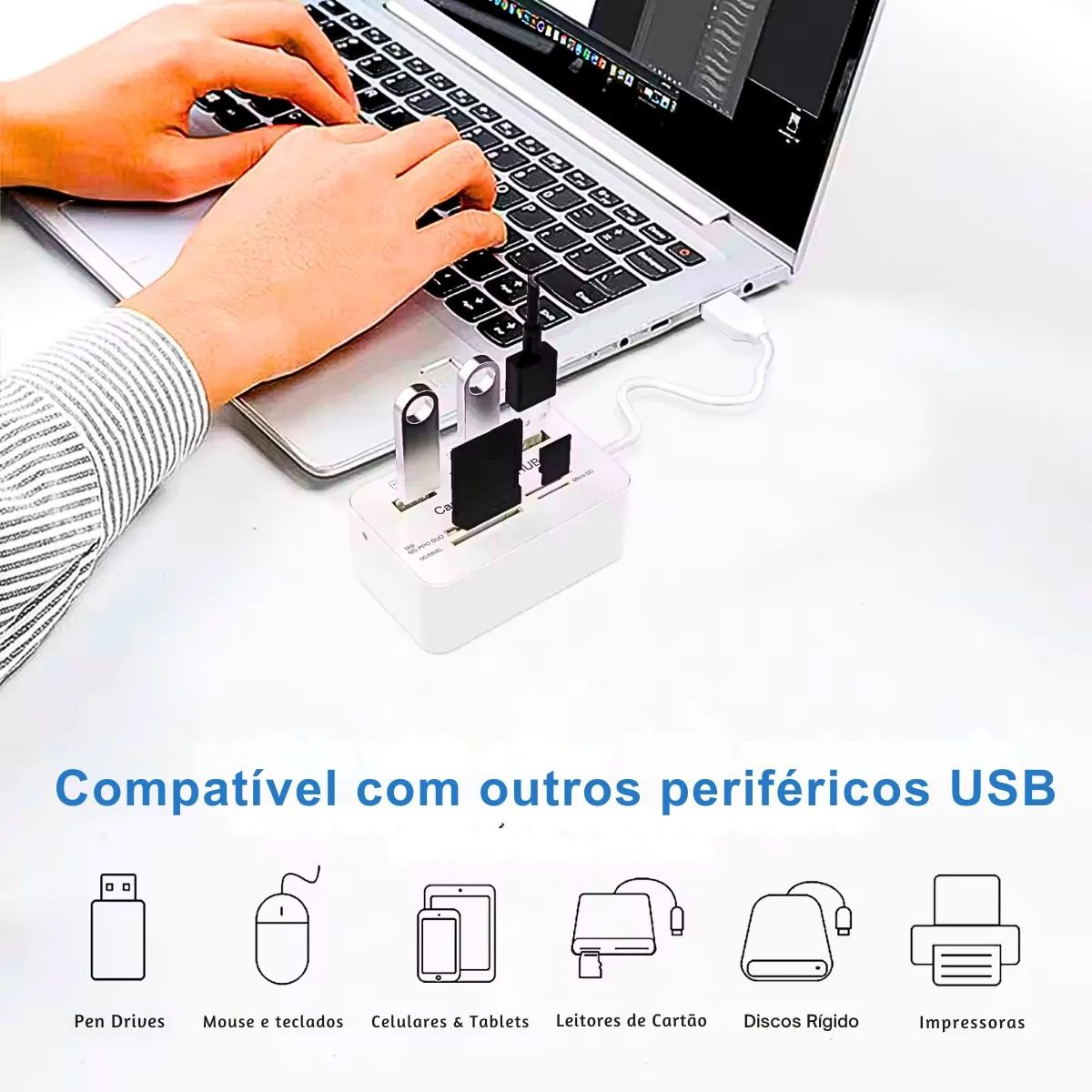 Foto extra 2 do produto Hub Usb 2.0 Com Leitor De Cartão 7×1 Sd Micro Pro Duo