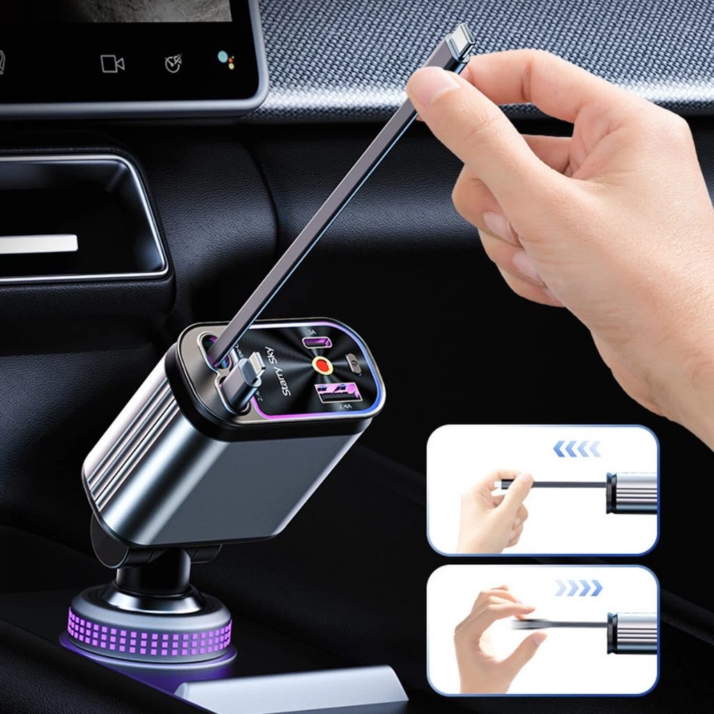 Foto extra 1 do produto Carregador de Celular Carro Retrátil 4 em 1