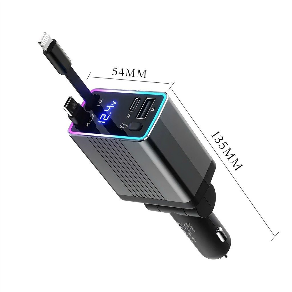 Foto extra 4 do produto Carregador de Celular Carro Retrátil 4 em 1